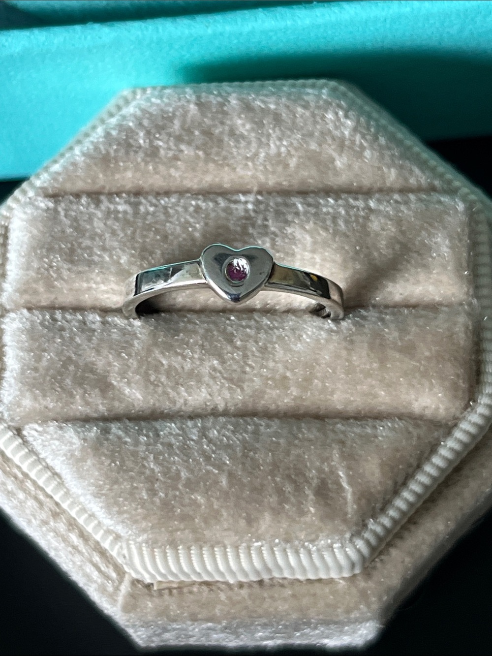 Tiffany & Co. Sterling Pink Sapphire Picasso Heart Ring size 5.5